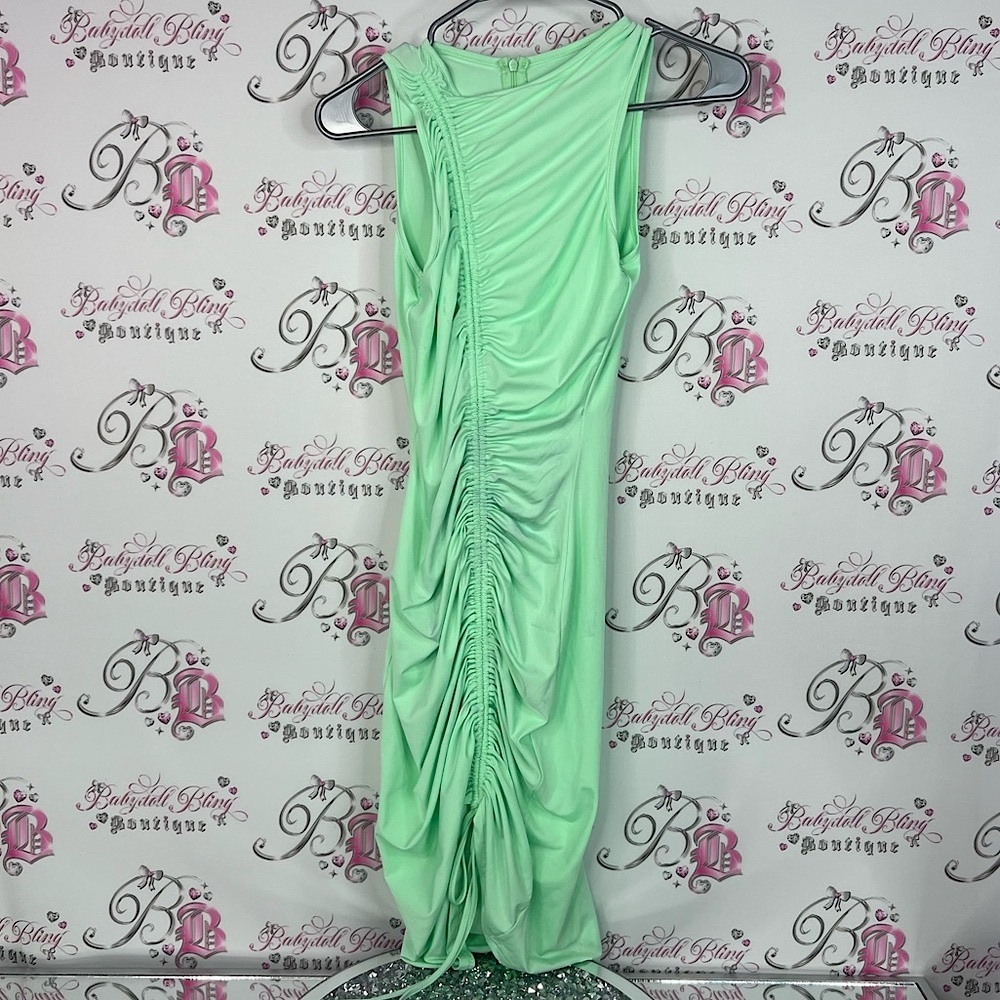 Dress cinched mint green neon bodycon tight stretchy Elegant Green Ruched Dress